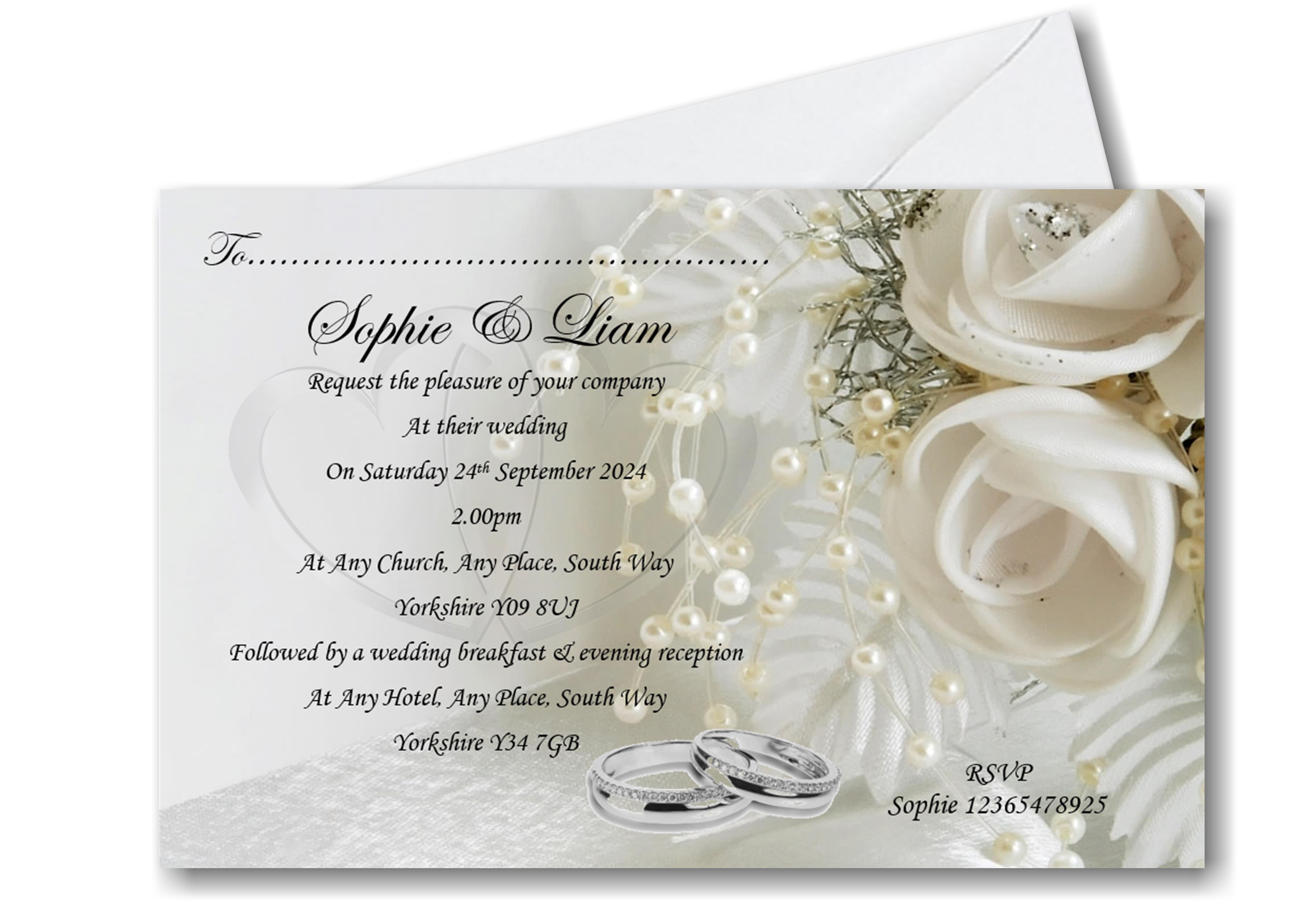 Personalised Wedding day write on invitations Ref WD8 A classic design that is always in style