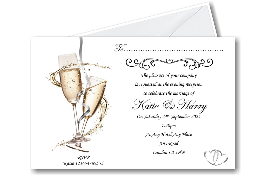 Personalised Wedding evening write on invitations Ref WE6 White stylish design