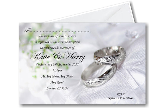 Personalised Wedding evening write on invitations Ref WE7 Silver/Grey timeless design
