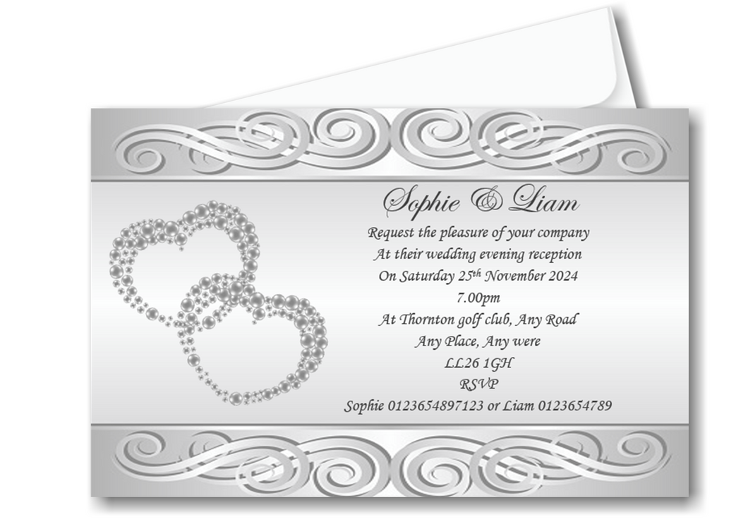 Elegant Silver Wedding Evening Invitation Ref WE71