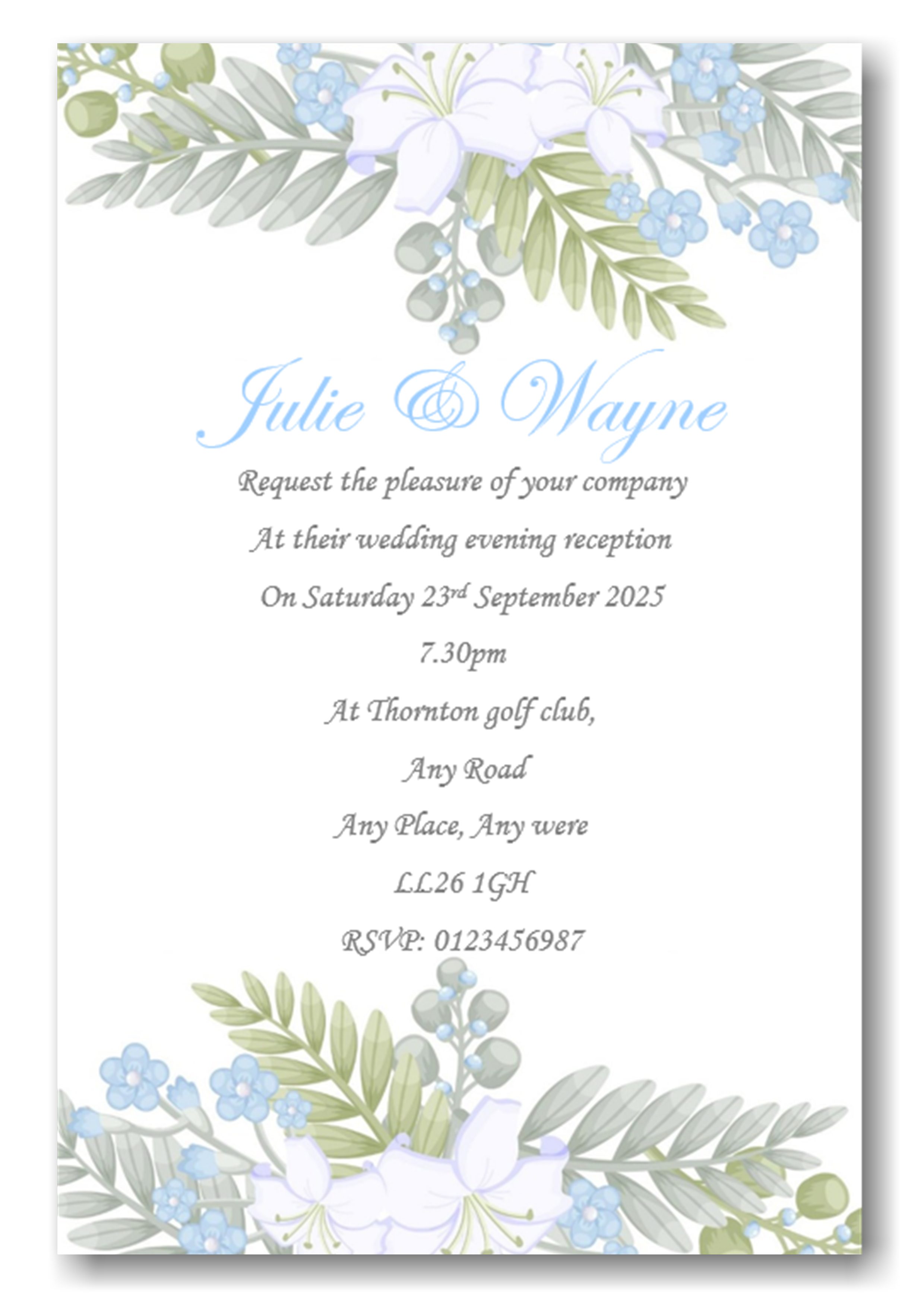 Beautiful Pastal Floral Wedding Evening Invitation Ref WE78