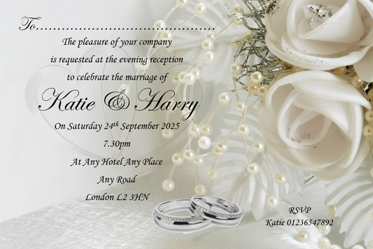 Personalised Wedding evening write on invitations Ref WE8 a classic rose design that is simply timeless