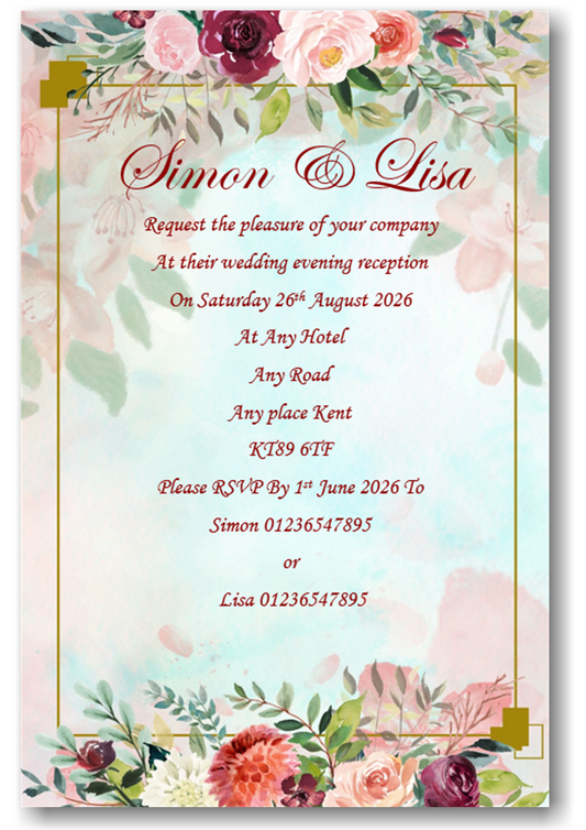 Beautiful Floral Wedding Evening Invitation Ref WE80