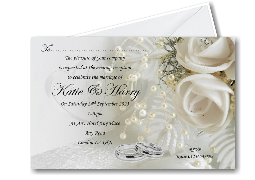 Beautiful White Rose Write On Wedding Evening Invitation Ref WE8
