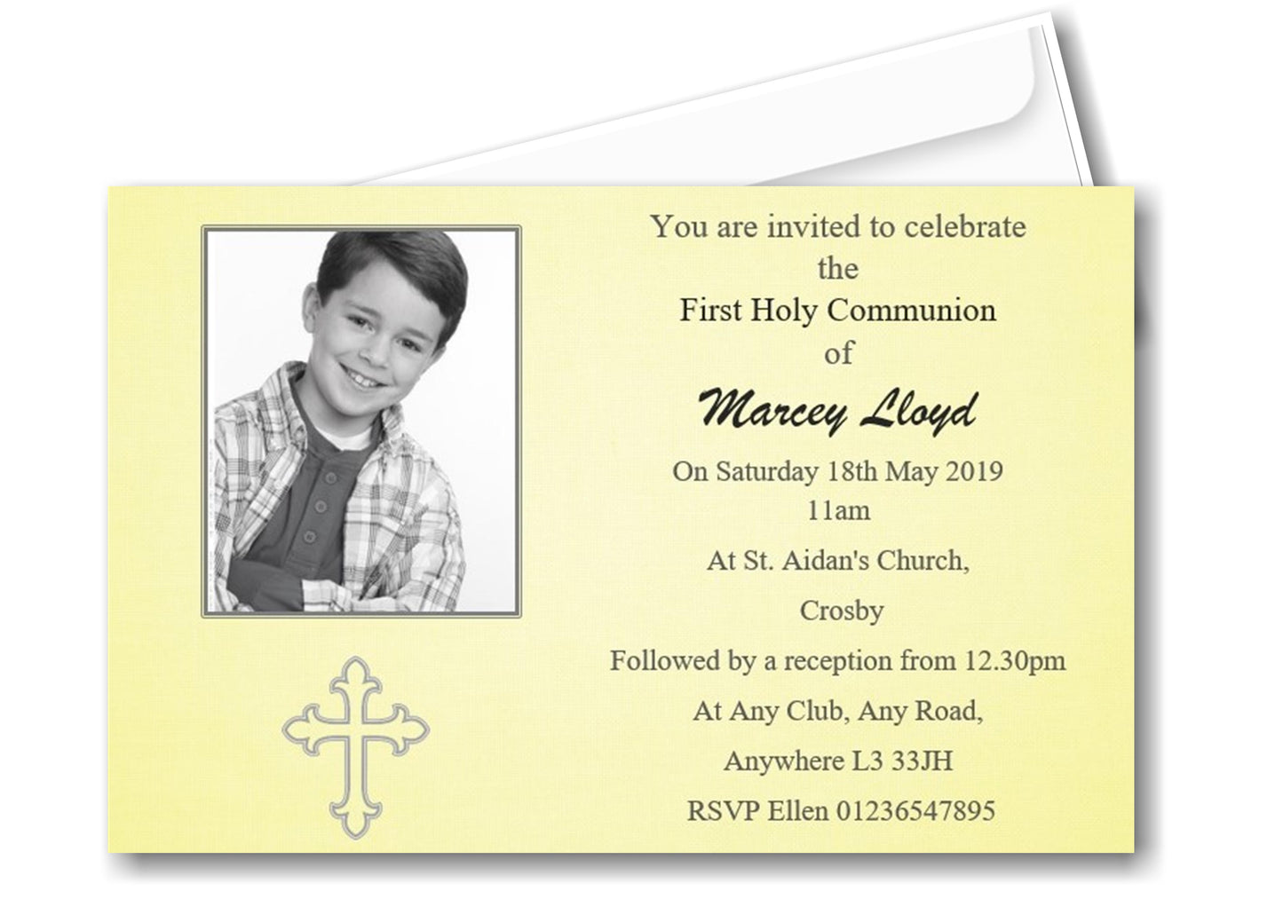 Beautiful Holy Communion Invitation, a simple elegant design with a photo of your child. Ref C10