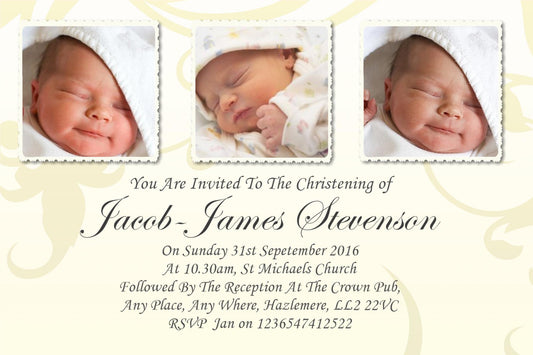 Beautiful, Classy 3 photo Christening & Baptism Invitation, in cream a truly unique invitation Ref C3