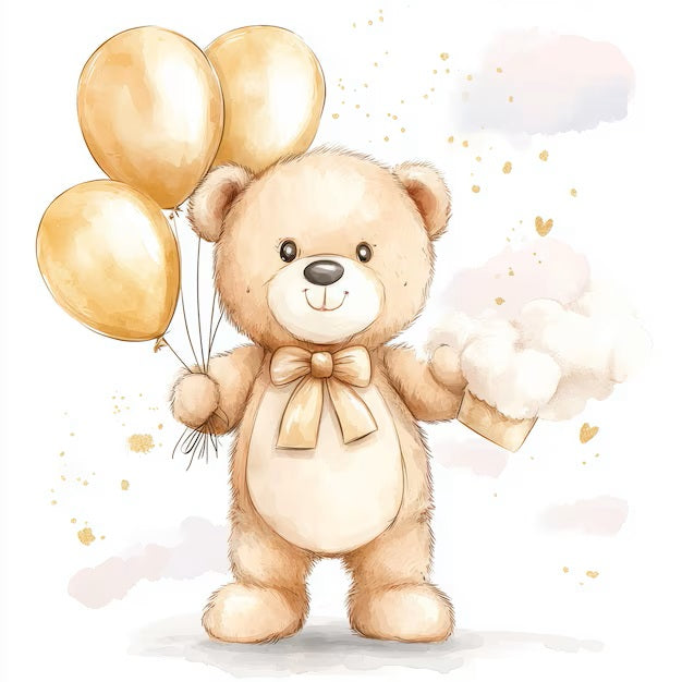Teddy with balloons baby shower baby reveal  personalised invitations