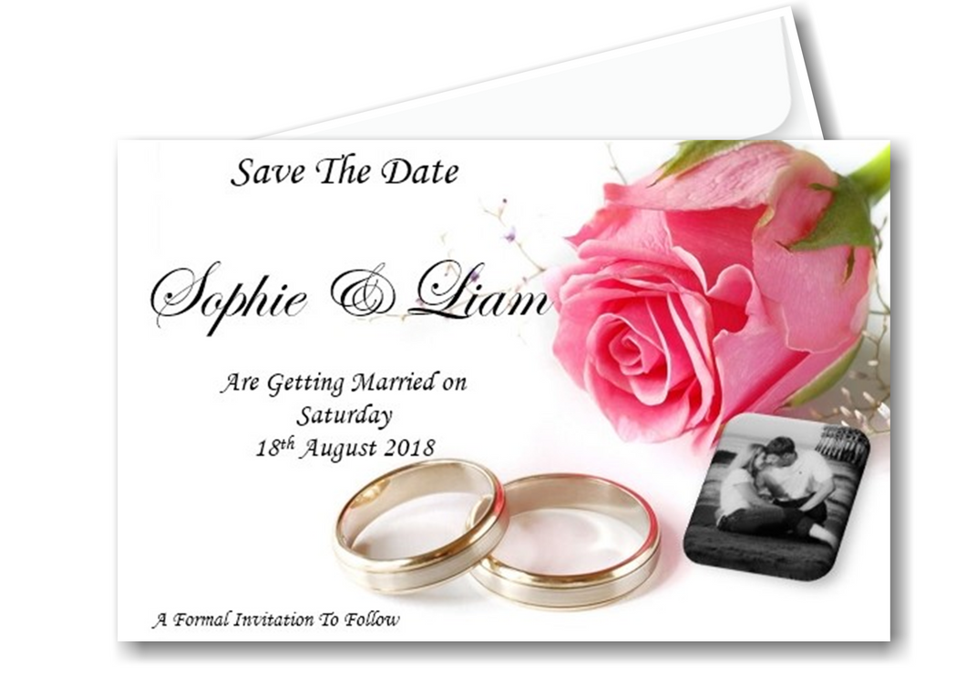 Save The Date Cards Ref SD-PRP A classy single stemmed rose that also allows a photo of the special couple to be on the card