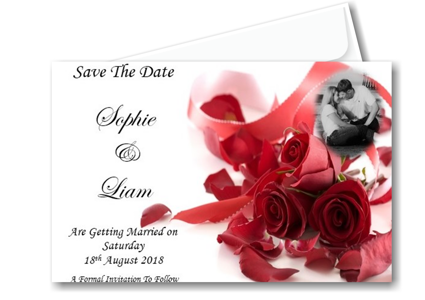 Save The Date Cards Ref SD-RRP Red rose with a photo of the special couple