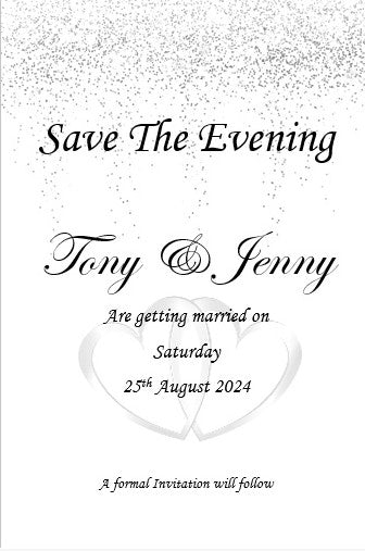 Save The Evening Cards Ref SE10 white and grey with love hearts