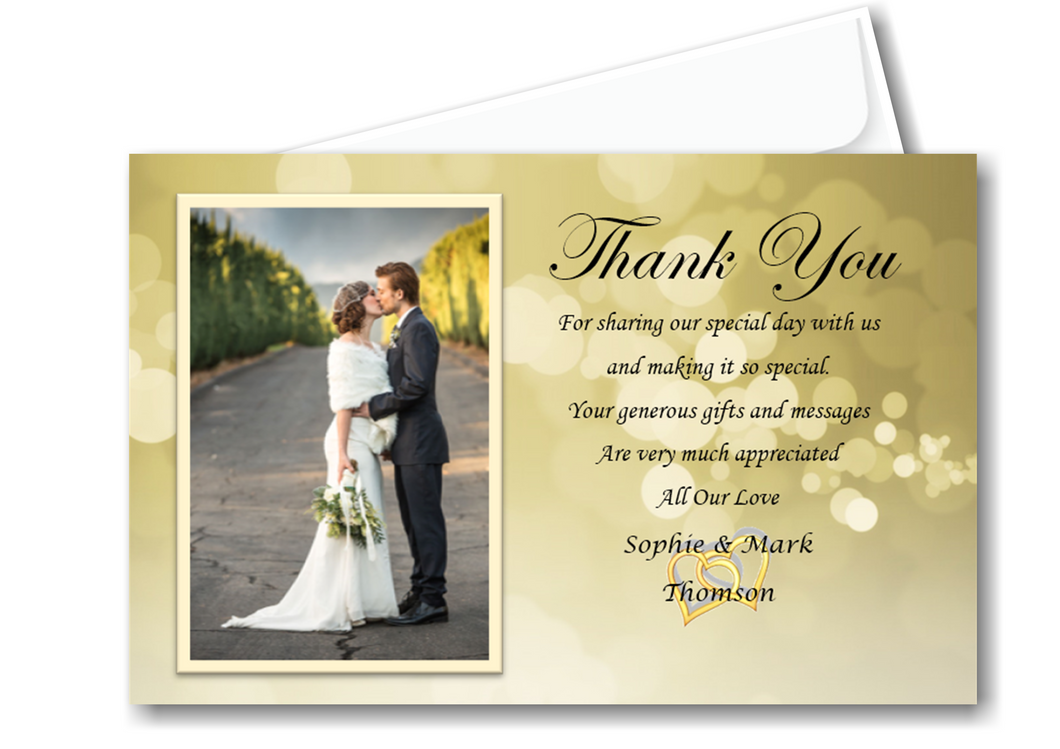 Wedding Thank You Cards Ref W4 classy design with a large photo of the magical couple