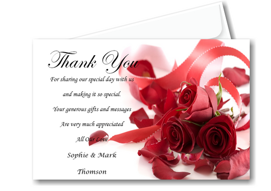 Wedding Thank You Cards Ref W8 a classic red rose design that's a timeless design