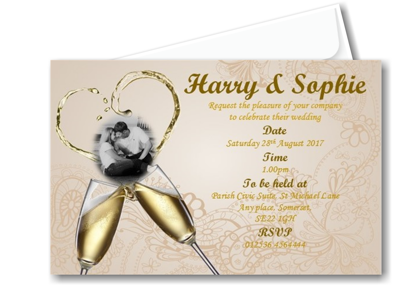 Wedding Day Invitation Ref WD-BP A modern design with a photo of the loving couple on