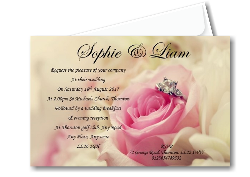 Wedding Day Invitation Ref W9 a stunning timeless pink rose design