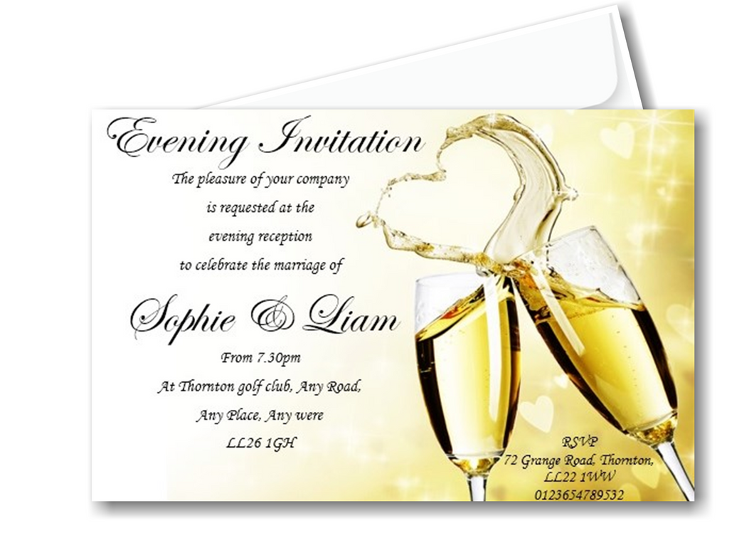 Wedding Day Evening Invitation Ref WE-G a stunning gold design with a classy twist