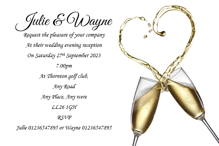 Wedding Day Invitation Ref W69 a simple but classy design that makes the most of the fancy font